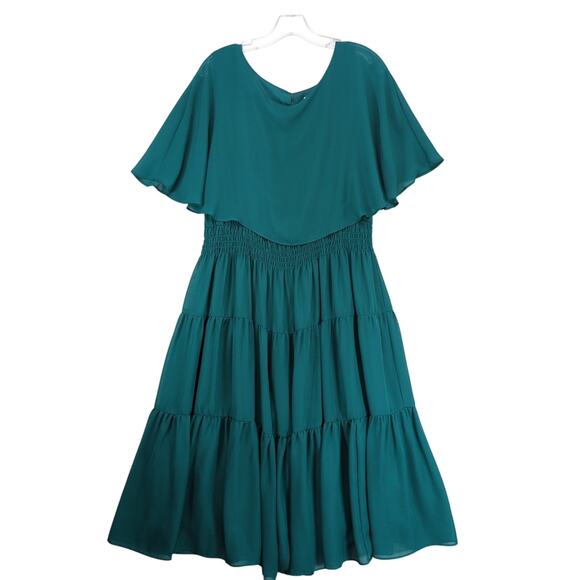 Danny & Nicole Emerald Green Cape Top Blouson Tiered Maxi Dress Women's 18W Plus - Picture 1 of 6